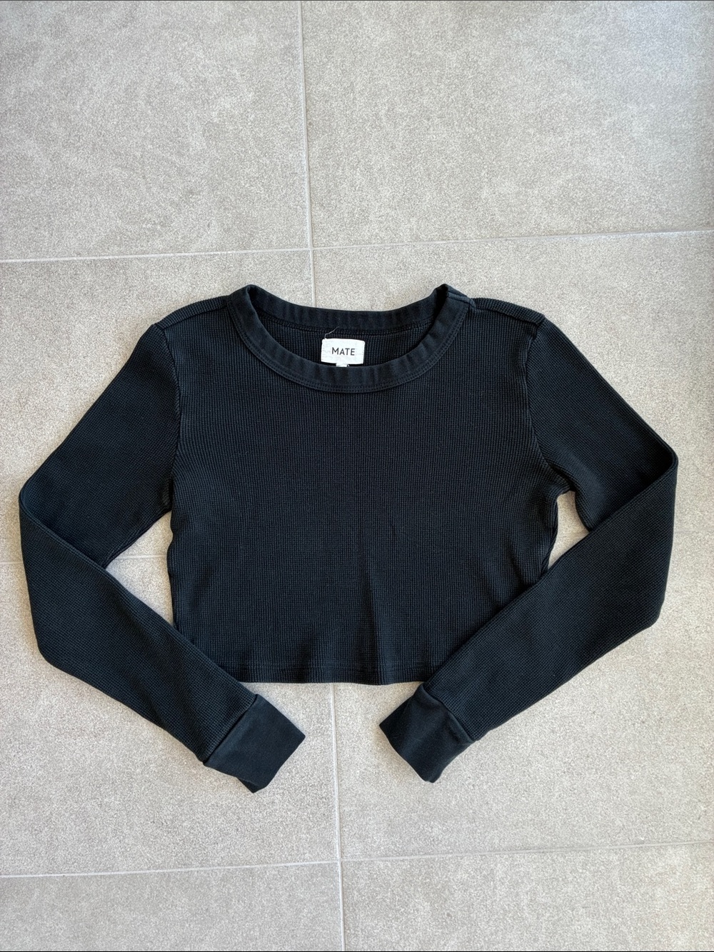 MATE the Label Black Long-Sleeve Cropped Rib Tee Organic Cotton Small